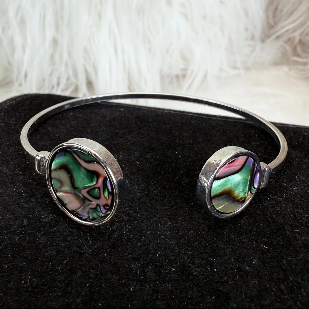 Silvertone Multicolor Abalone Shell cuff Bracelet